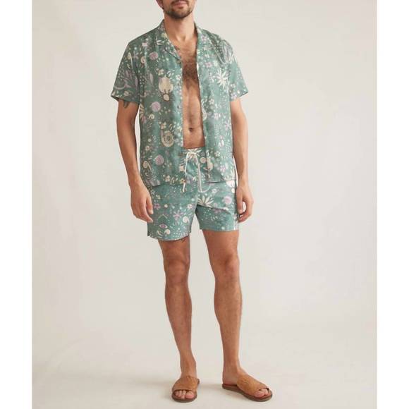 NEW MARINE LAYER mechanical stretch swim trunks in green floral